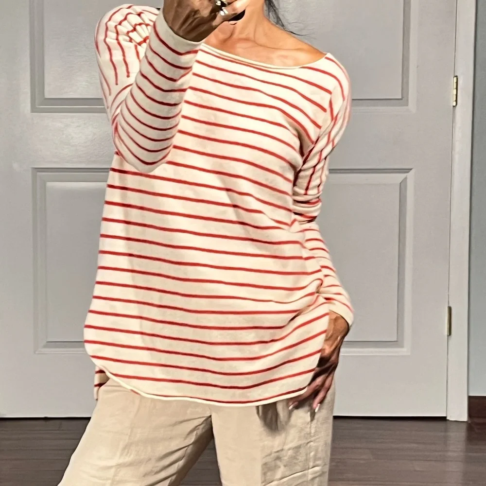 Vince Red Stripe Boatneck 100% cashmere Sweater size XS - Picture 4 of 12